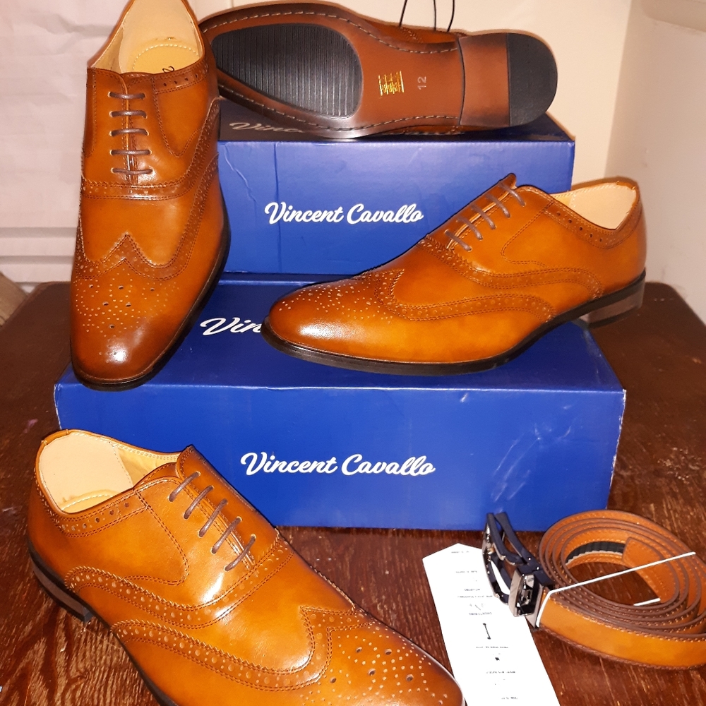 Vincent Cavallo Wingtip Dress Shoe W/Matching Belt